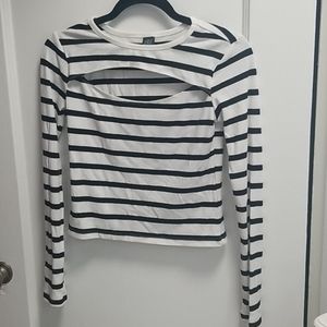 Black and White Striped Long Sleeve Top